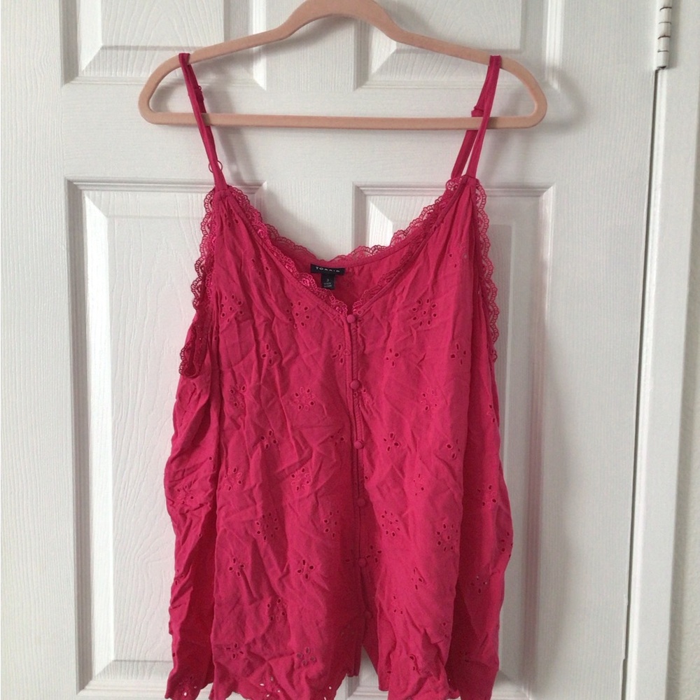 Elegant Lace-Trim Pink Tank Top